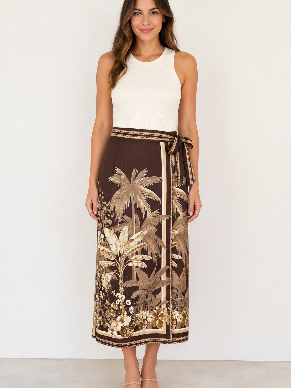 #7: NWT: Philosophy Brown Tropical Print Wrap Skirt